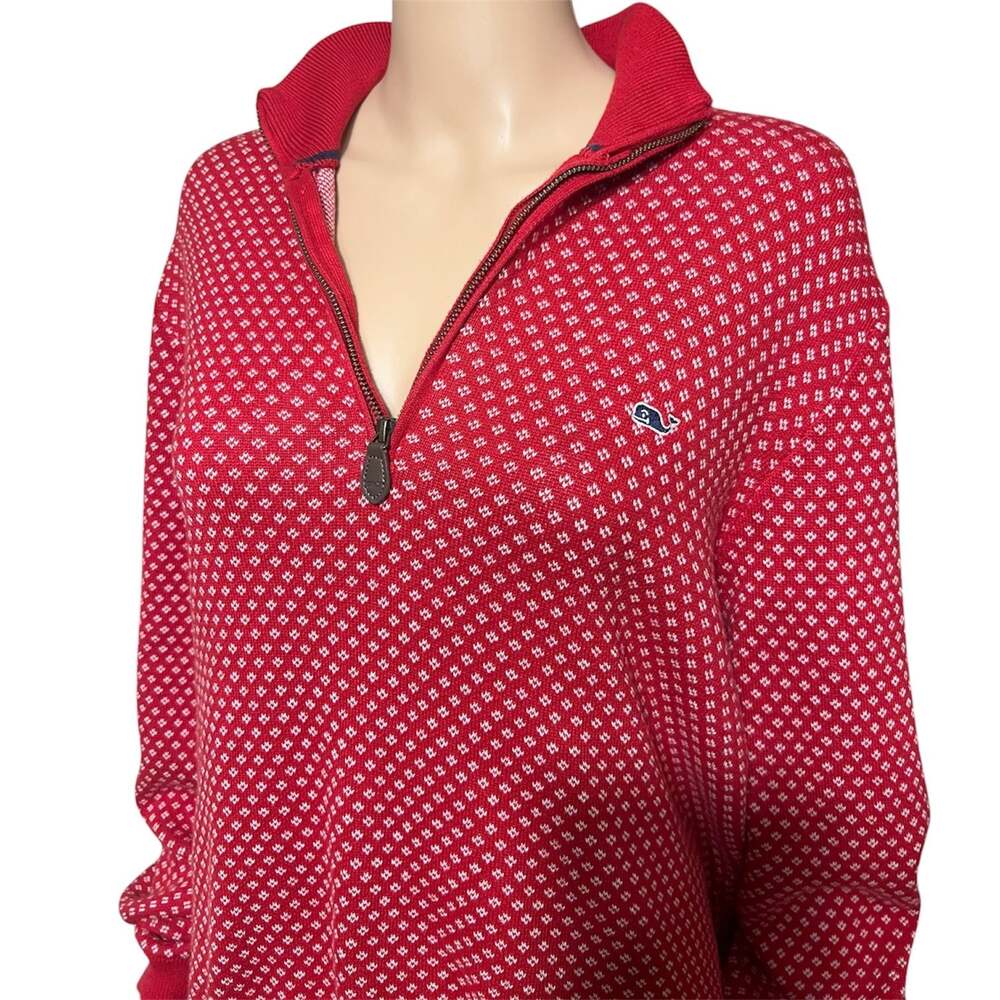 Vineyard Vines Men's Red Birdseye Quarter-Zip Pullover Sweater